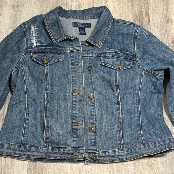 Baccini Women's XL Denim Jacket Blue Jean Classic Button Up Comfort Casual - Picture 2 of 8